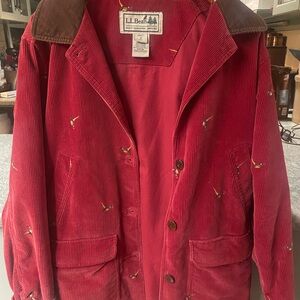L.L. Bean Red Corduroy Barn/Work Coat with Pheasant Embroidery-rare!